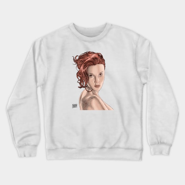 Scarlett Johansson sketch style with color Crewneck Sweatshirt by monkycl